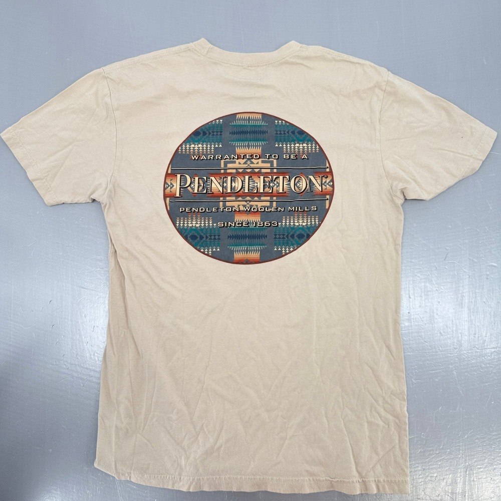 Pendleton Mens Graphic T-Shirt Tan Beige Southwestern Logo Cotton Size M